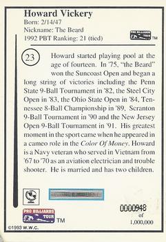 1993 Pro Billiards Tour #23 Howard Vickery Back
